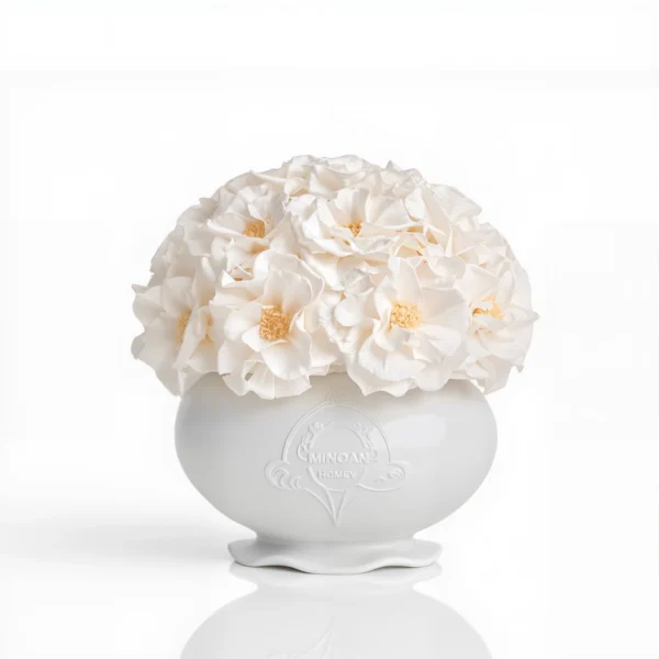 White Chandon Hydrangea vase with white flowers, elegant floral display