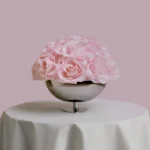 Pink roses 16 flowers silver bloom metal vase_01.webp