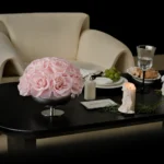 Pink roses 16 flowers silver bloom metal vase_03.webp