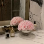 Pink roses 16 flowers silver bloom metal vase_08.webp