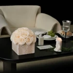 Wabi-Sabi Style Small Cube Travertine Vase Eternal Roses_03.webp