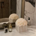 Wabi-Sabi Style Small Cube Travertine Vase Eternal Roses_04.webp